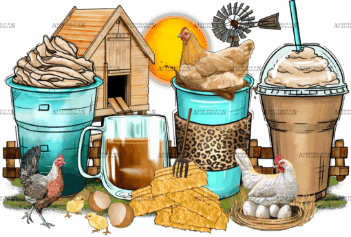 Chicken Coffee Cups DTF Transfer