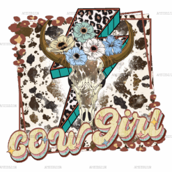 Cowgirl Bull Skull Bolt DTF Transfer