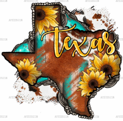 Cowhide Sunflower Texas Map DTF Transfer