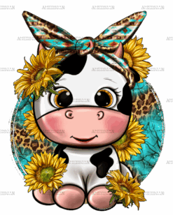 Cute Cow With Sunflower And Leopard DTF Transfer