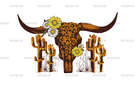 Dry Cactus And Bull Skull DTF Transfer