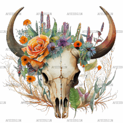 Floral Skull DTF Transfer