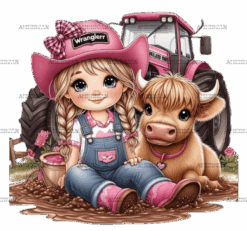 Girl With Heifer DTF Transfer