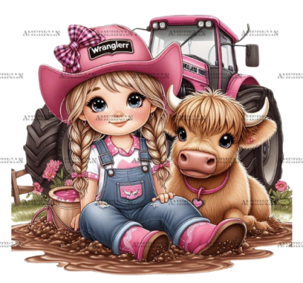 Girl With Heifer DTF Transfer