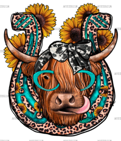 Highland Cow Horseshoe DTF Transfer