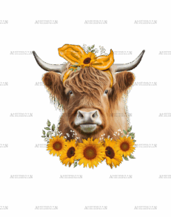 Highland Cow Sunflowers DTF Transfer