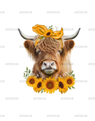 Highland Cow Sunflowers DTF Transfer
