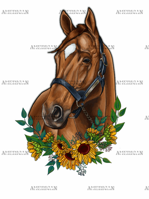 Horse With Sunflowers-2 DTF Transfer