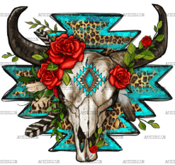 Roses With Aztec Bull Skull DTF Transfer