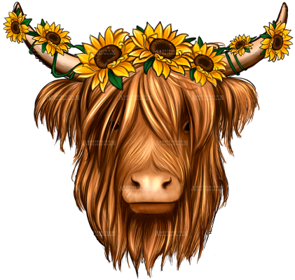 Sunflowers Cow DTF Transfer