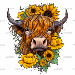 Sunflowers Highland Cow DTF Transfer