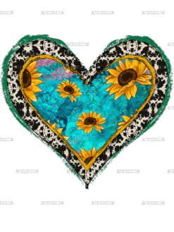 Turqoise Sunflower Heart Cowhide DTF Transfer