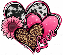 Valentines Day Western Hearts And Sunflower Cowhide DTF Transfer