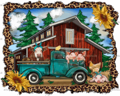 Western Barn With Farm Animals DTF Transfer
