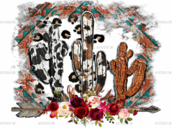 Western Cactus And Rose DTF Transfer