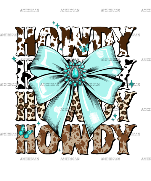 Western Howdy Bow Turquise DTF Transfer