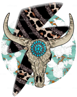 Turquoise Cow Skull DTF Transfer