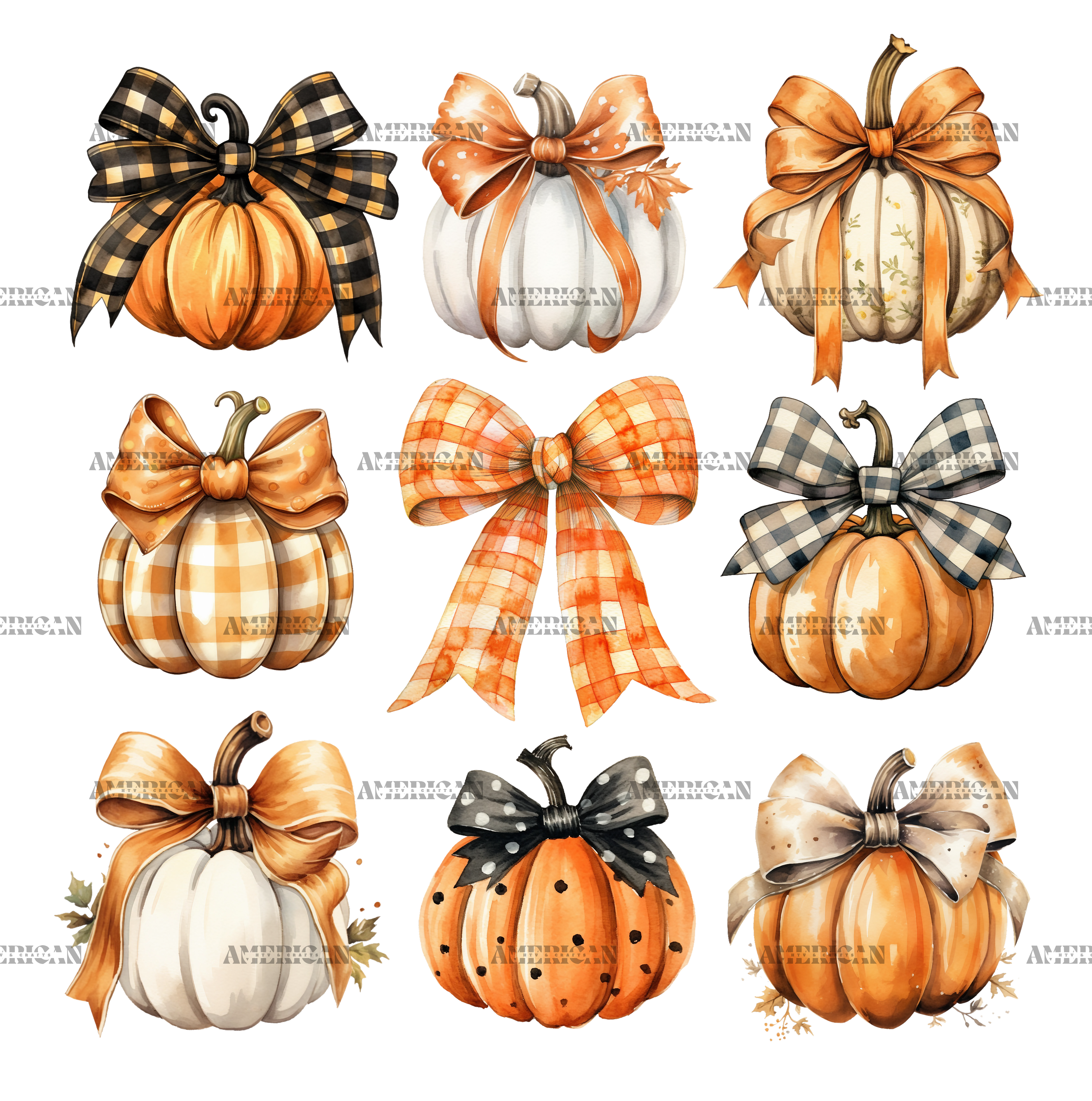 Autumn Pumpkins Bows-1 DTF Transfer