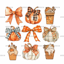 Autumn Pumpkins Bows-10 DTF Transfer