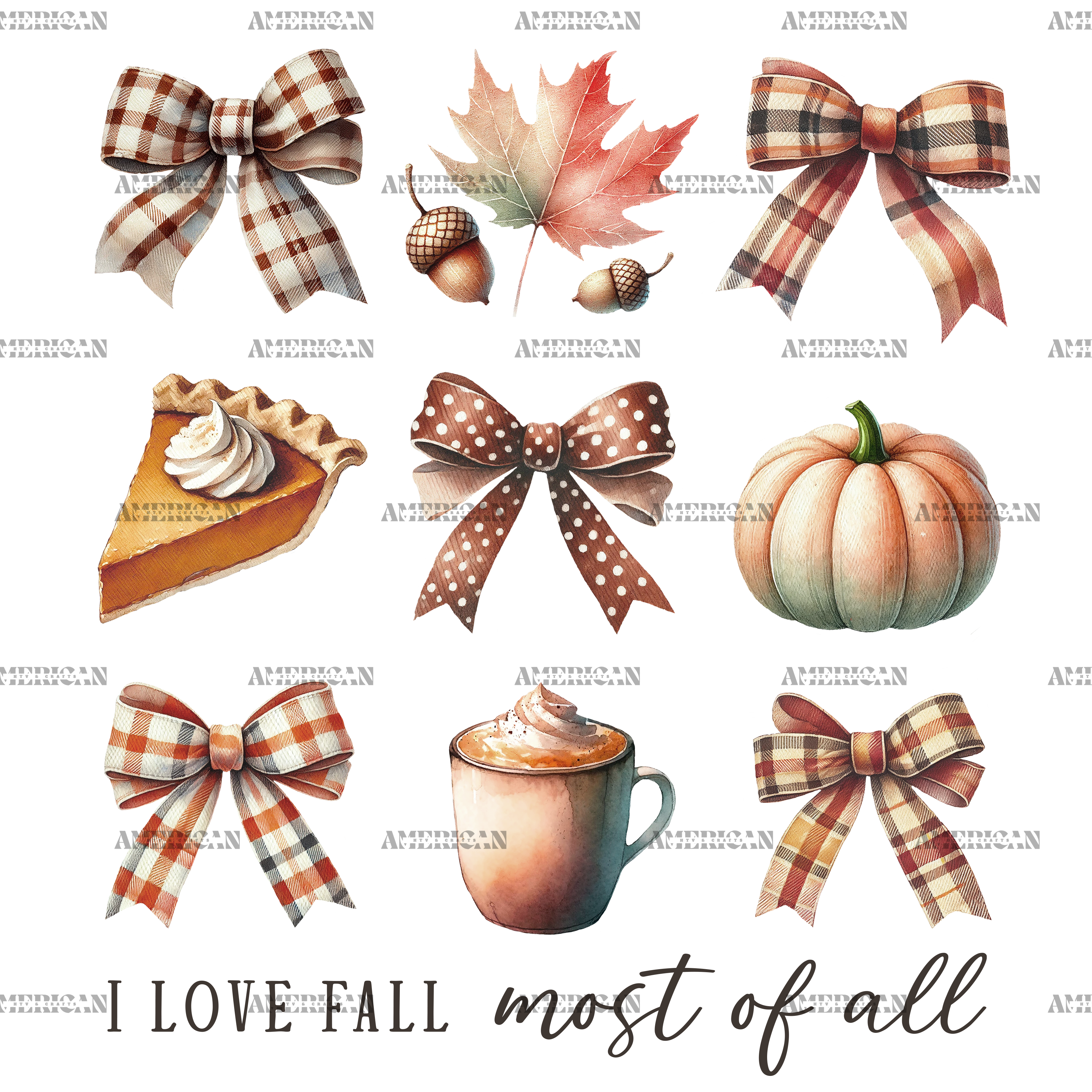 Autumn Pumpkins Bows-11 DTF Transfer