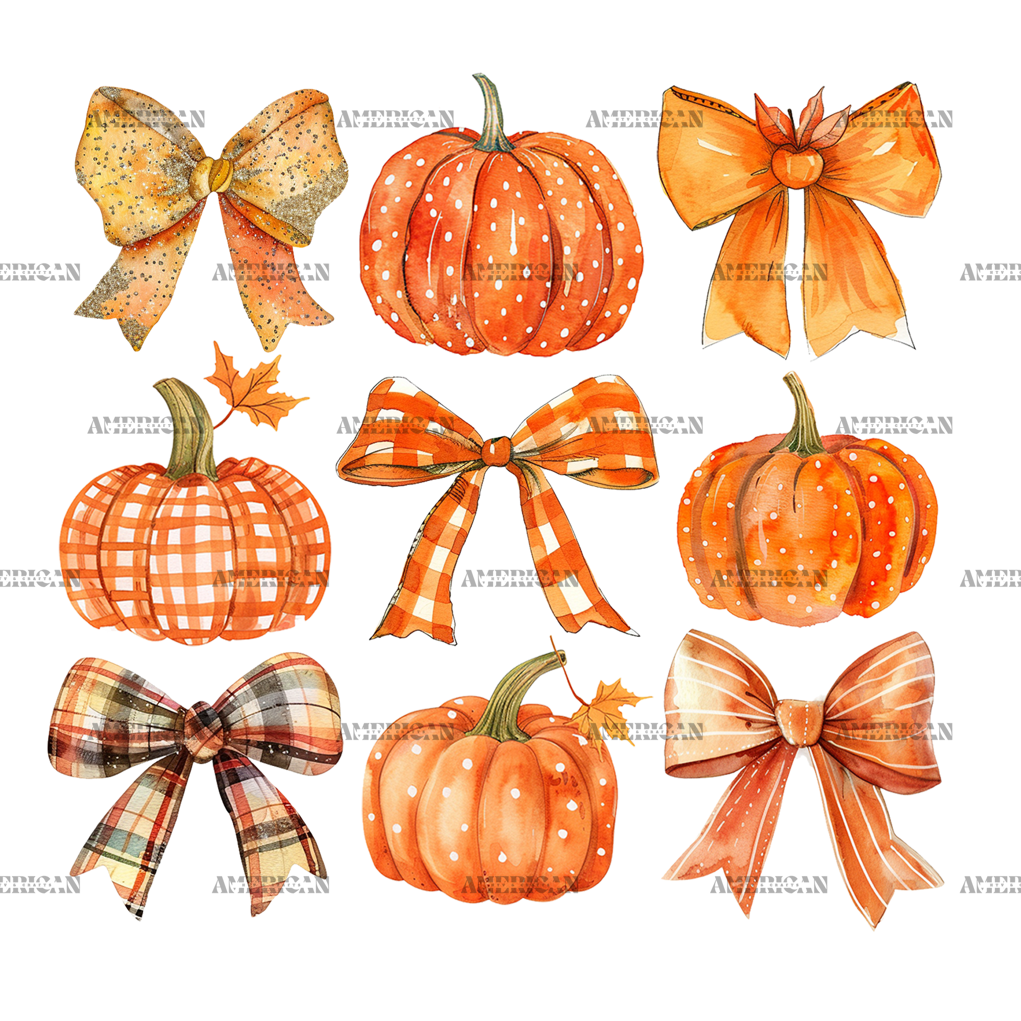 Autumn Pumpkins Bows-4 DTF Transfer