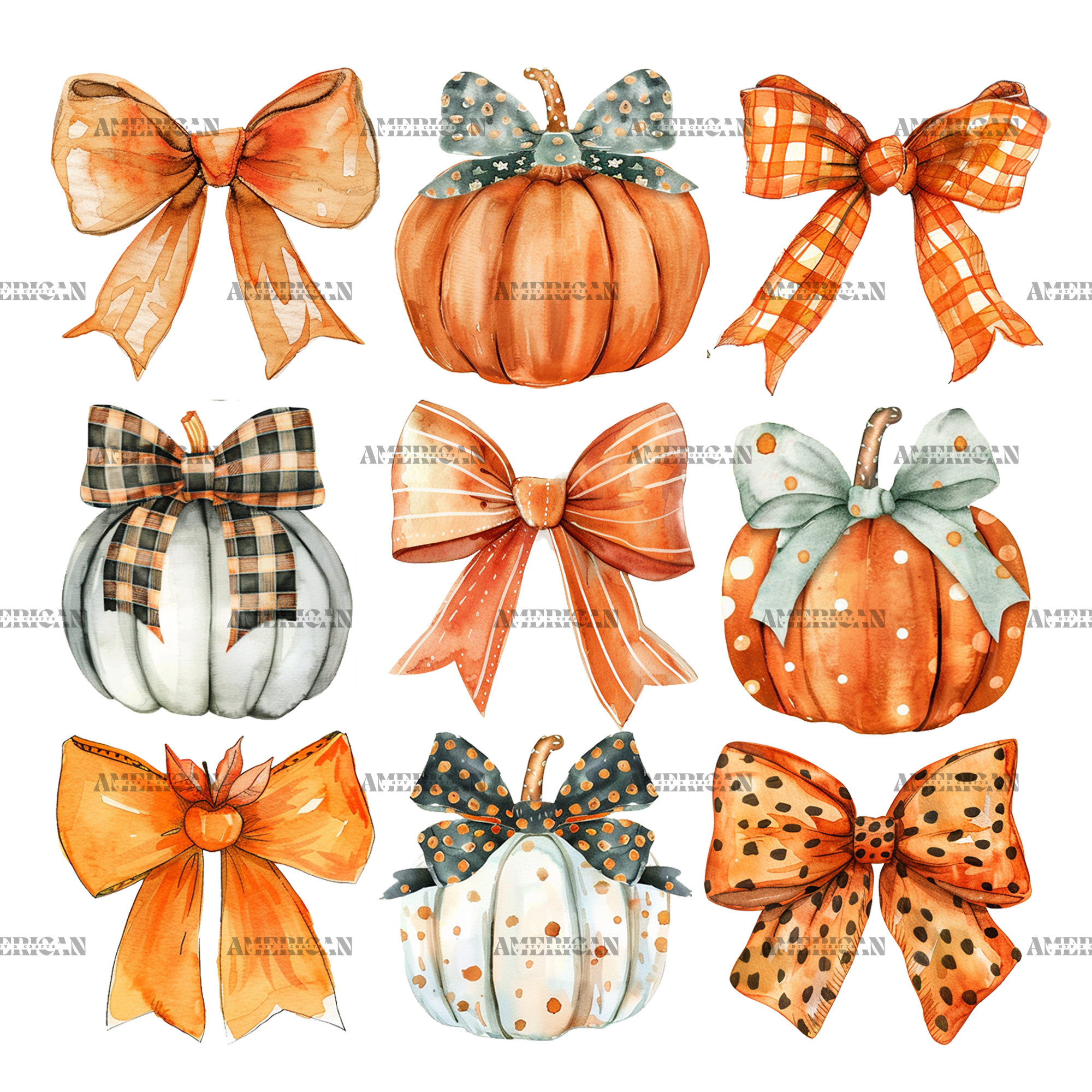 Autumn Pumpkins Bows-5 DTF Transfer