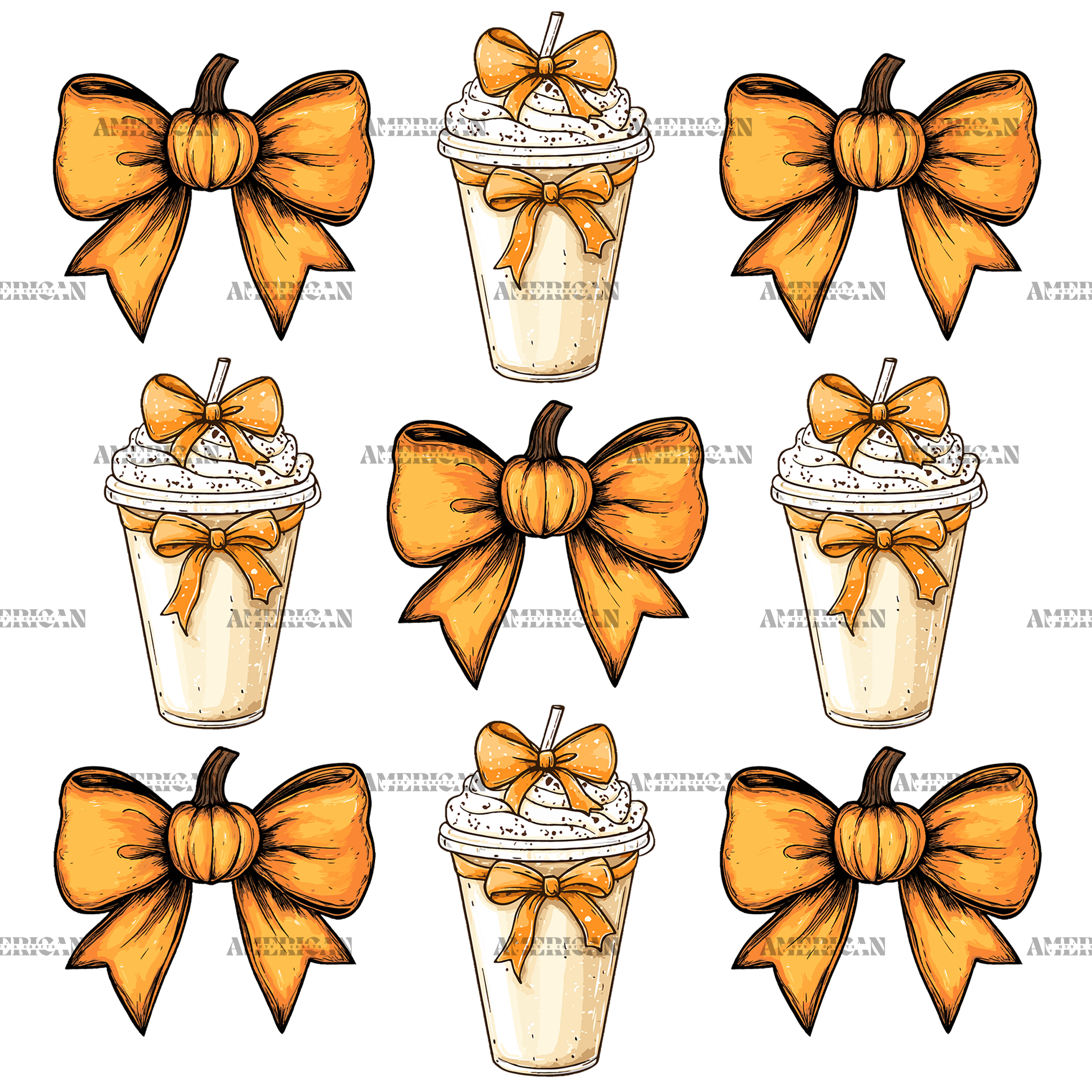 Autumn Pumpkins Bows-9 DTF Transfer
