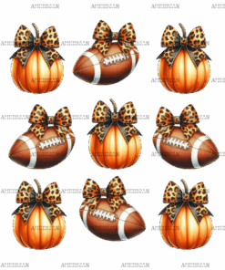 Autumn Pumpkins Football Bows-1 DTF Transfer