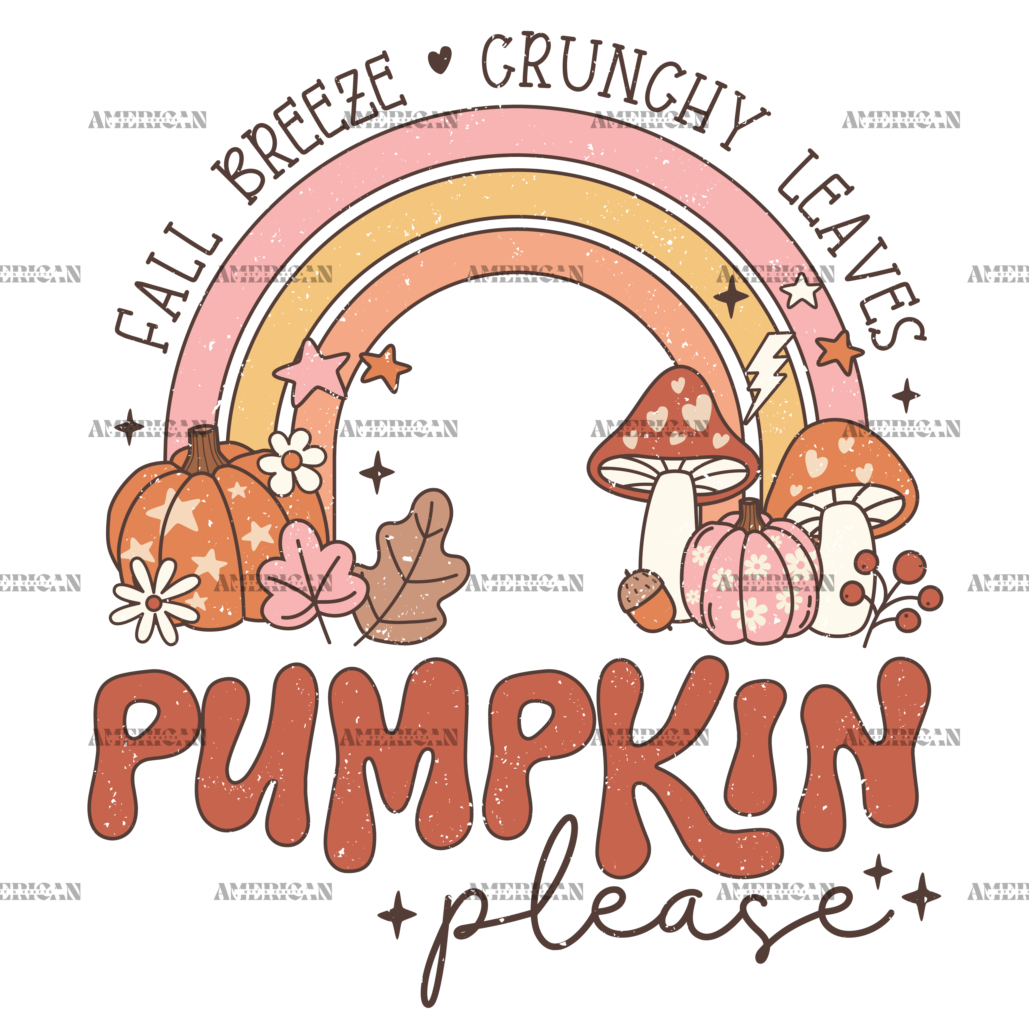 Fall Breeze Crunchy Leaves Pumpkin Please Rainbow DTF Transfer