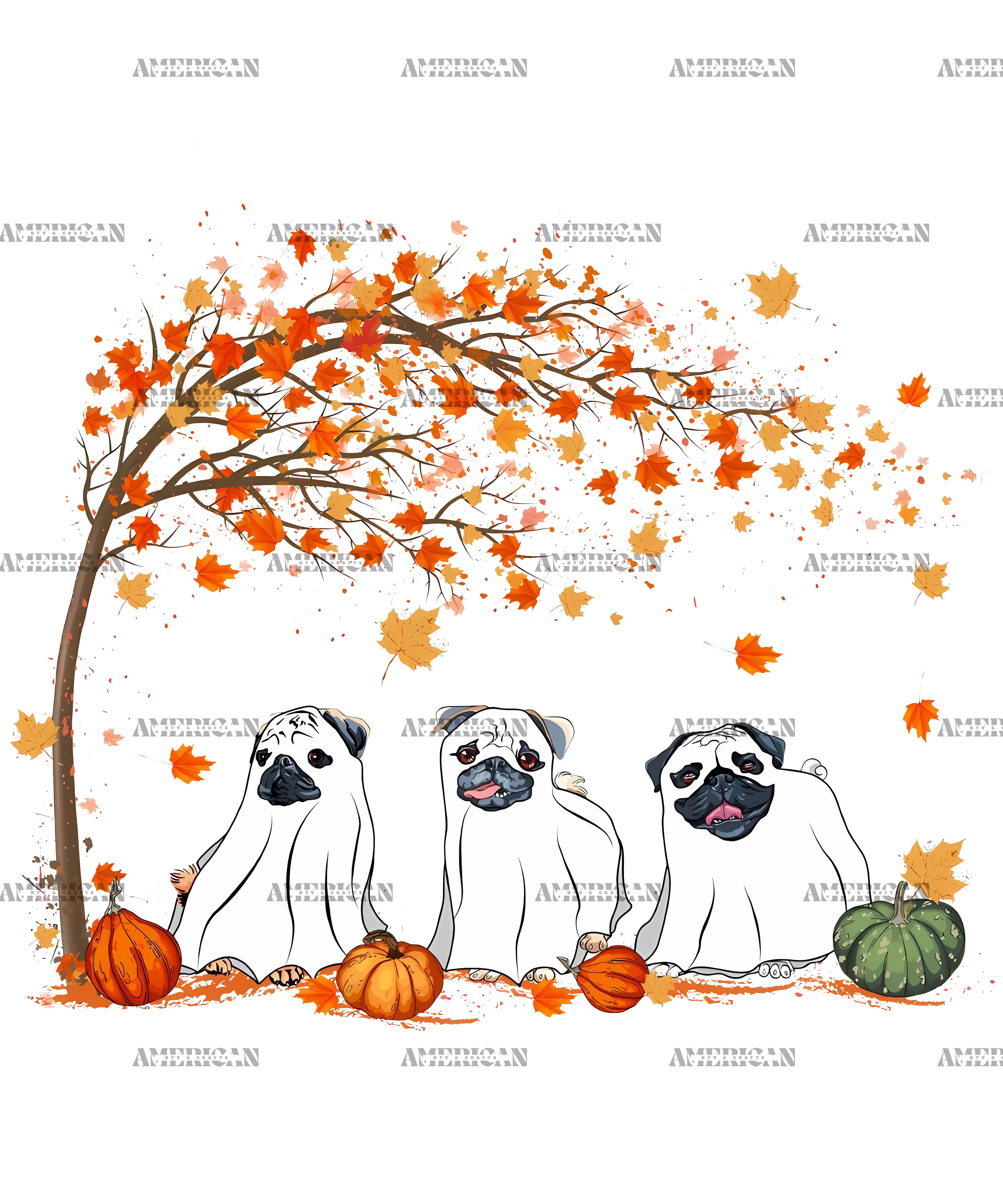 Fall Pugs DTF Transfer