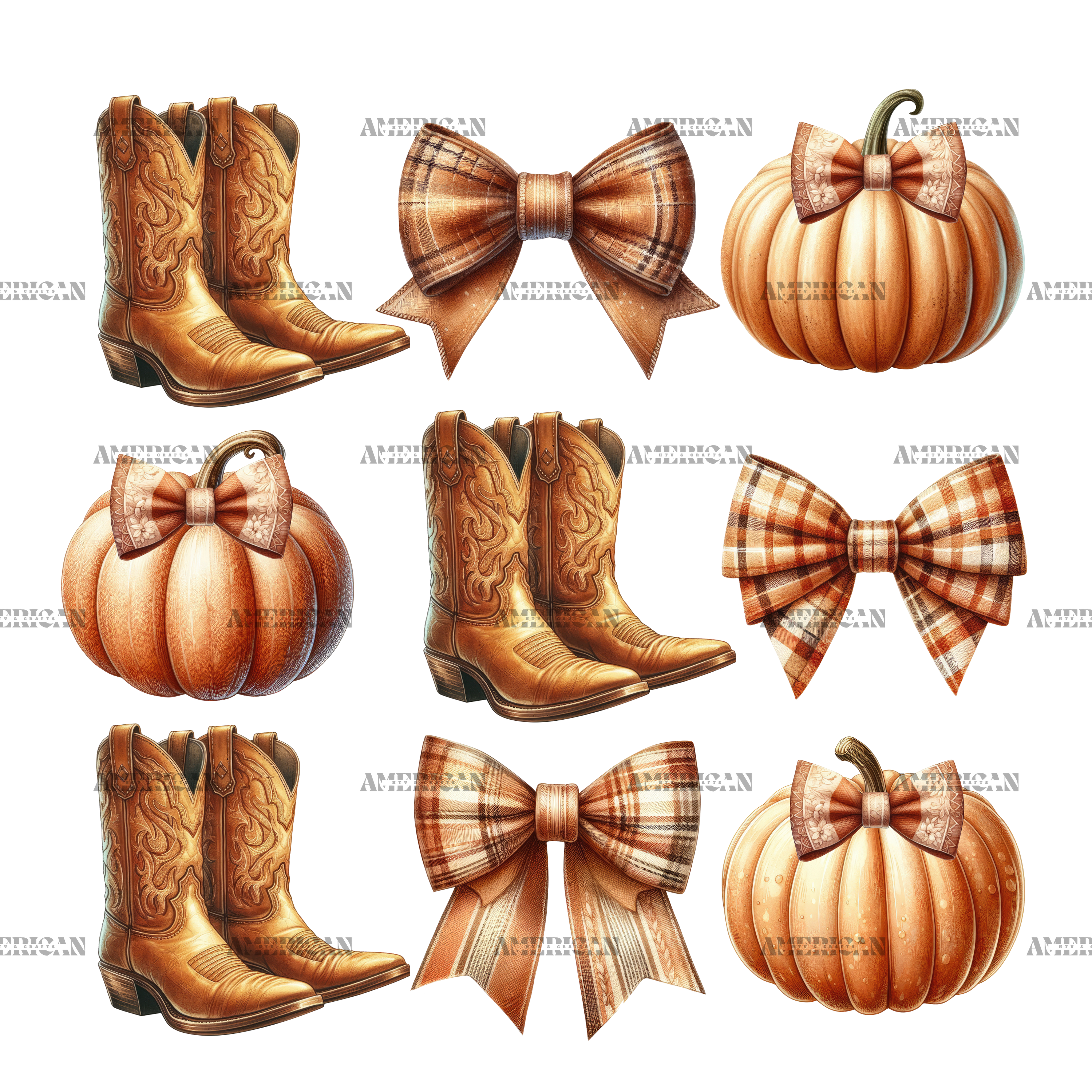 Howdy Autumn Pumpkins Bows-2 DTF Transfer