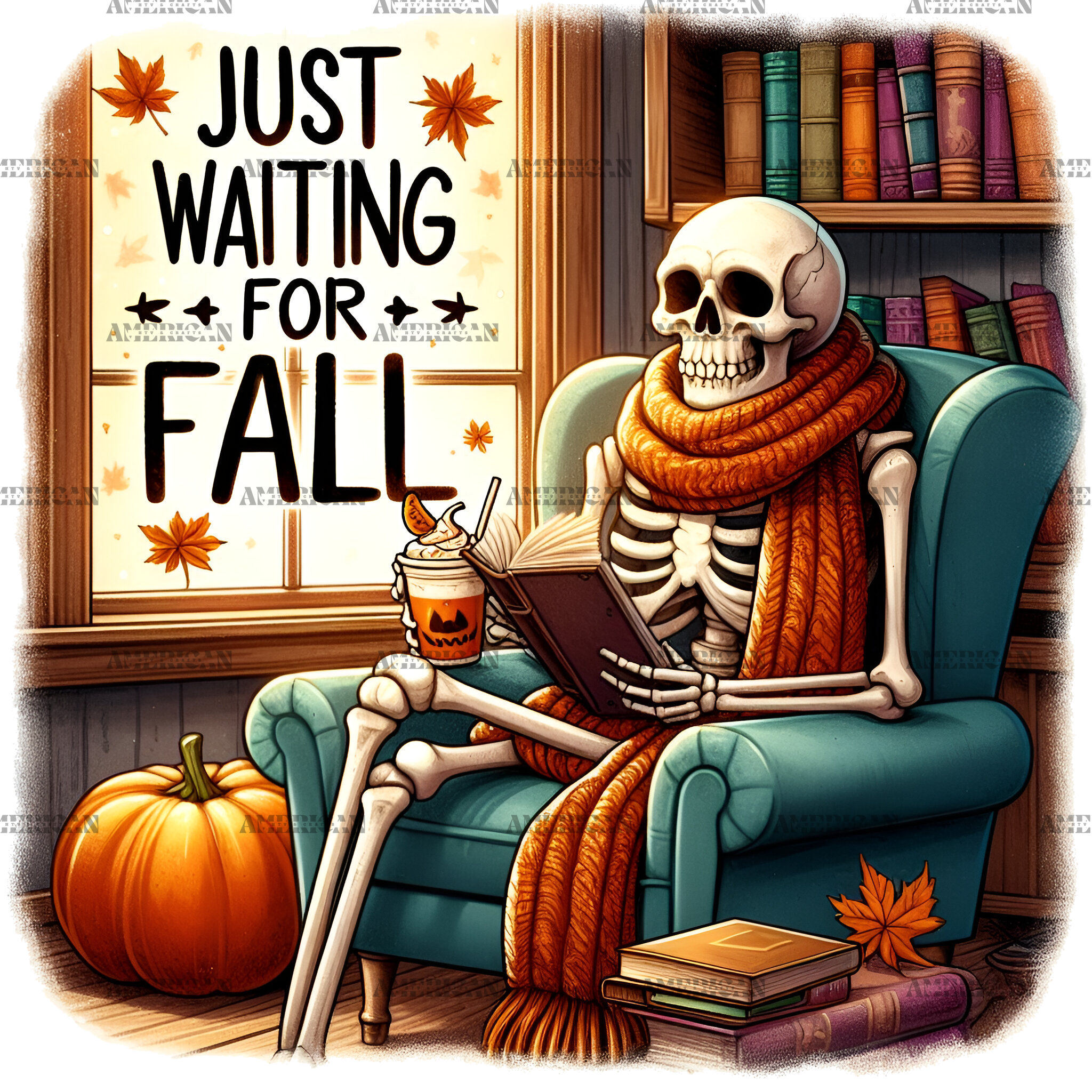Just Waiting For Fall Skeleton-1 DTF Transfer