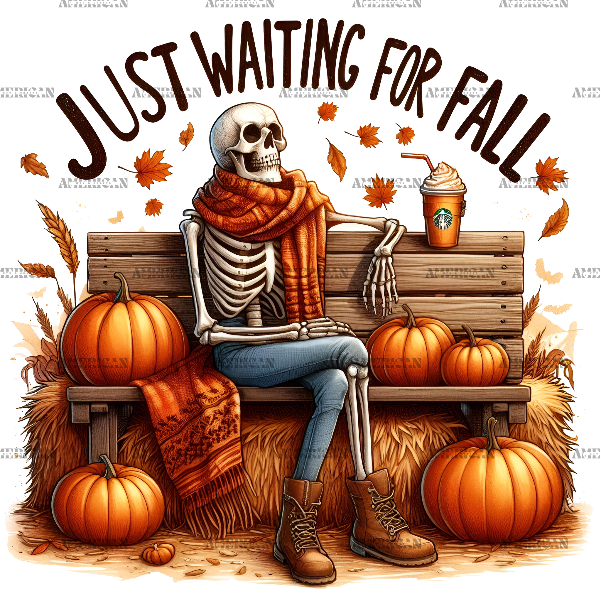 Just Waiting For Fall Skeleton-3 DTF Transfer