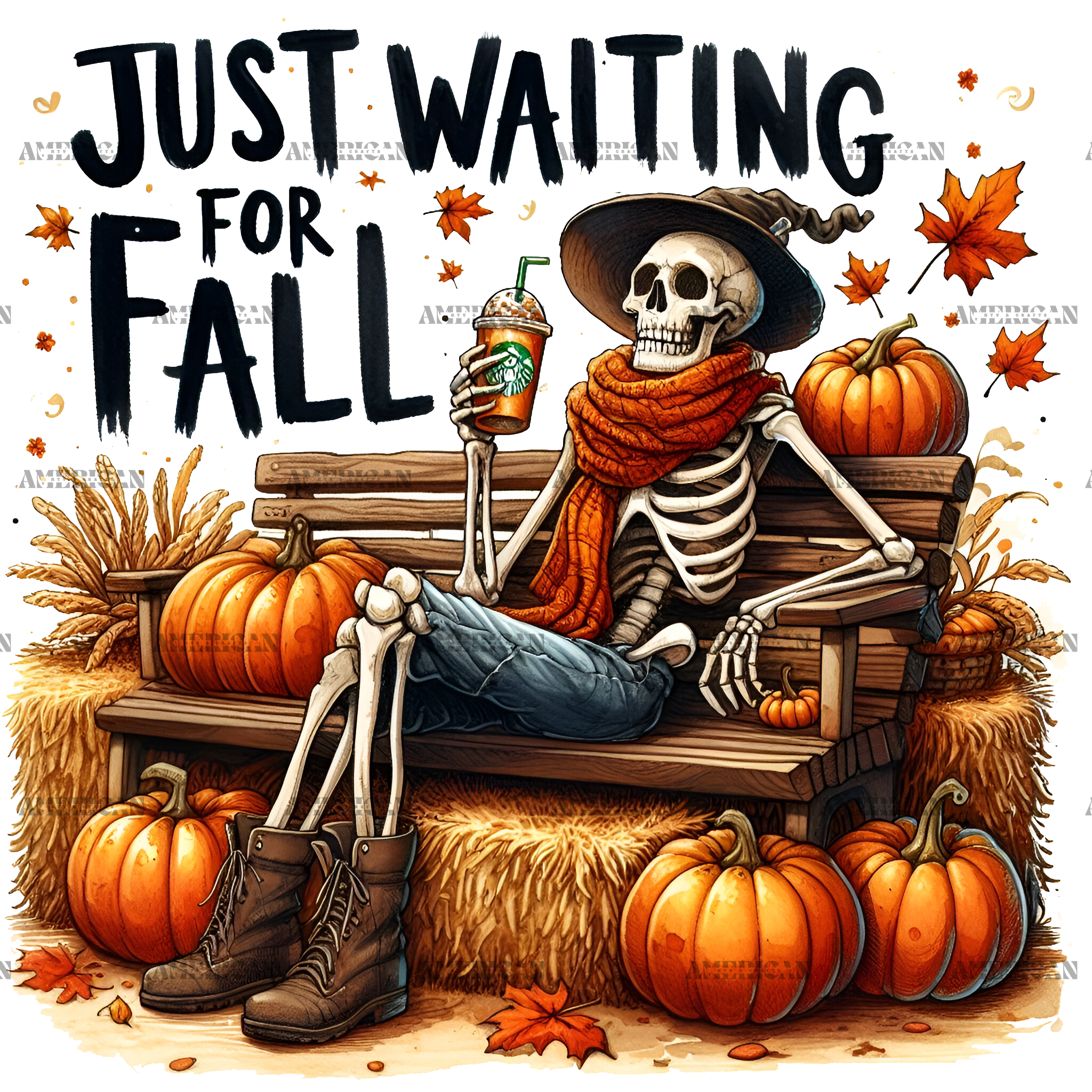 Just Waiting For Fall Skeleton-4 DTF Transfer