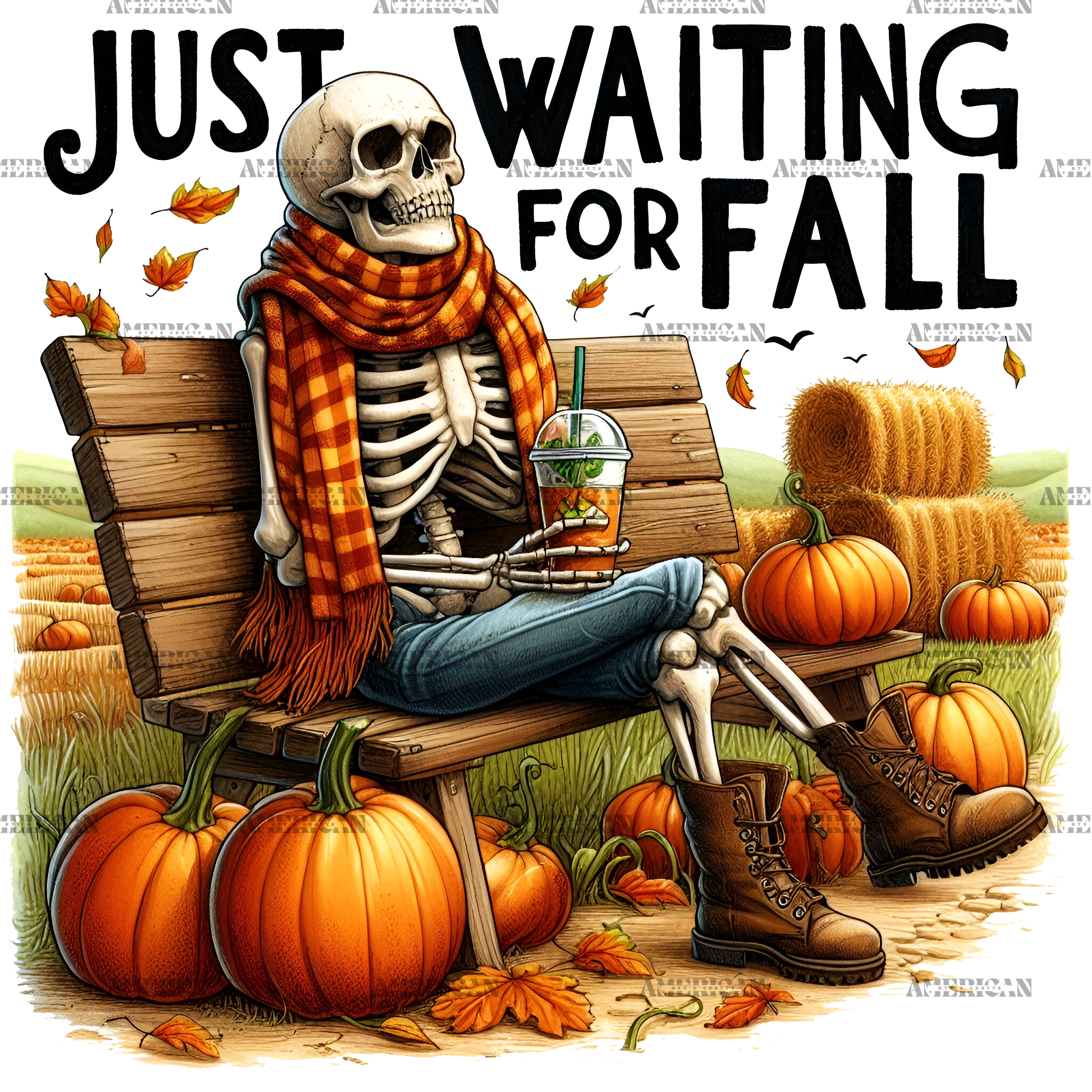 Just Waiting For Fall Skeleton-5 DTF Transfer