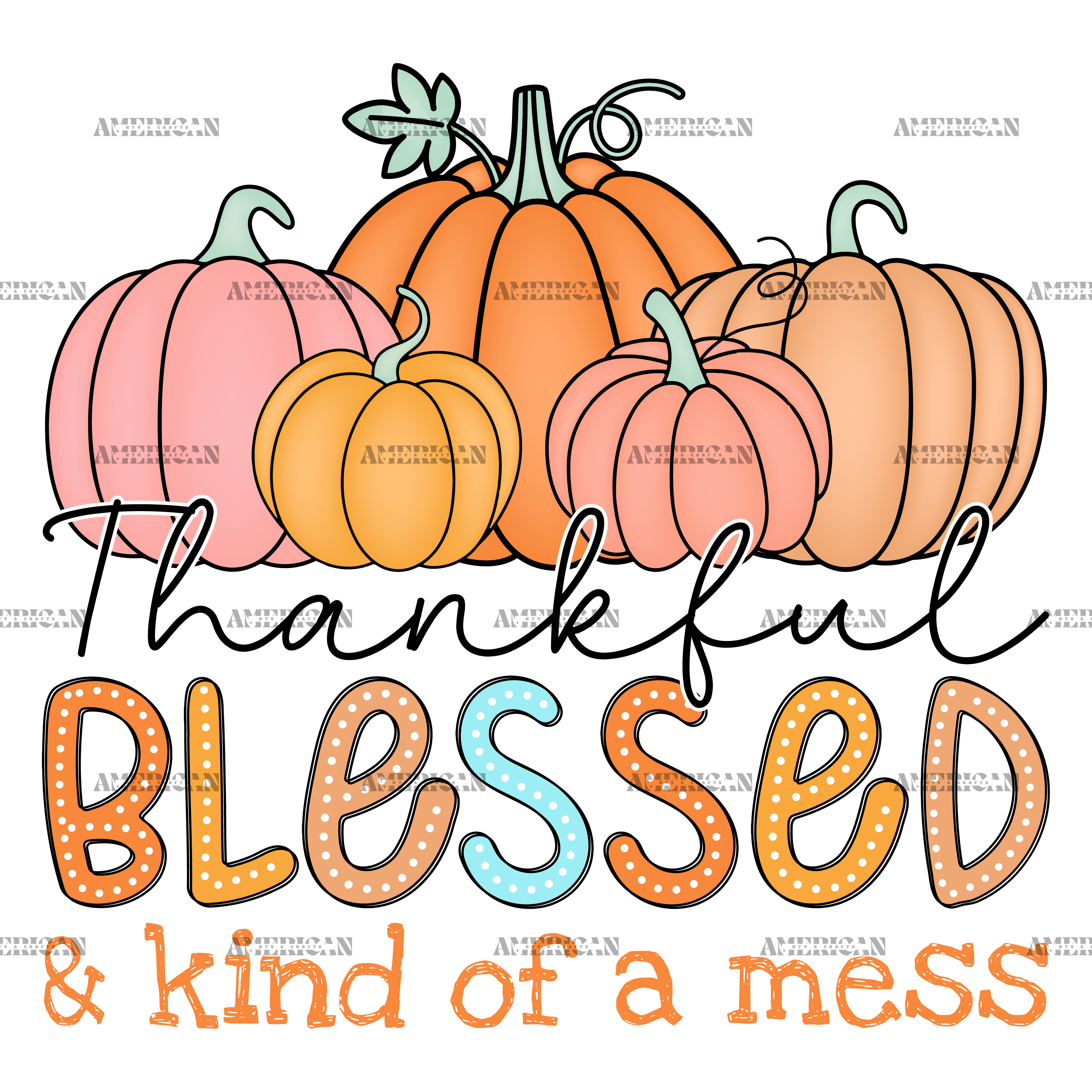 Thankful Blessed Kind Of A Mess-2 DTF Transfer